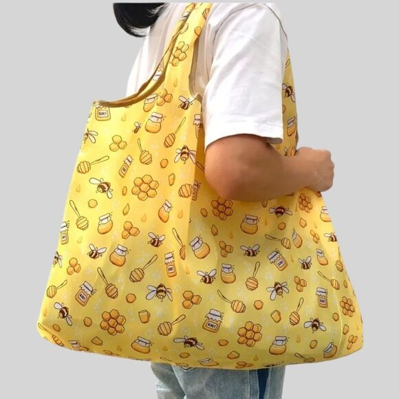 Bee Nylon Shopping Tote Large Capacity Folding Bag - Picture 3 of 7